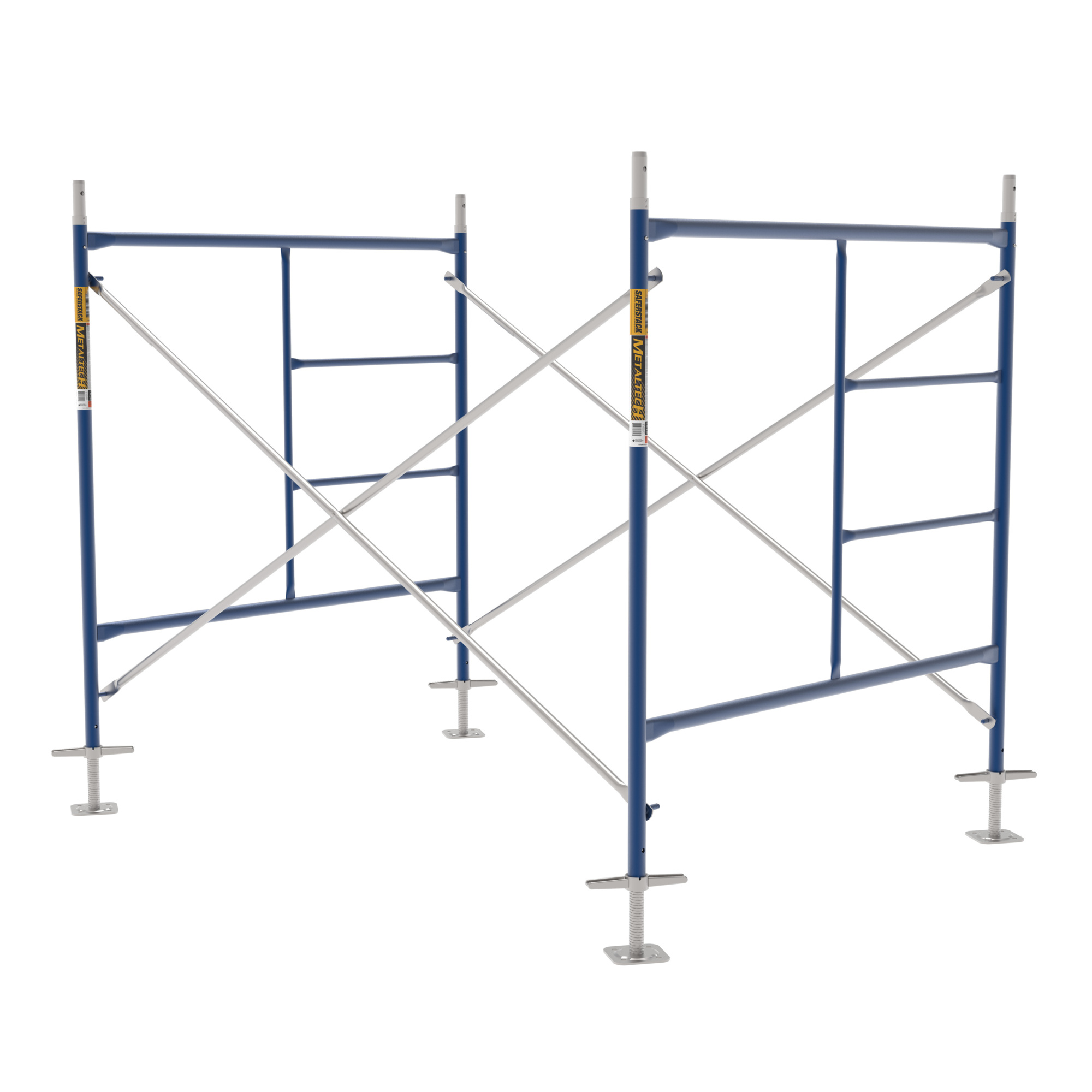 Metaltech Single-Lift Scaffold Set — 60in. x 60in. Frames, 24in. Leveling Jacks, 7ft. x 4ft. Cross Braces, Blue, Model# M-MFSF606084A